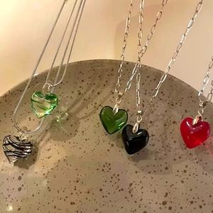 Heart Shaped Glass Necklaces Gold Plated Alloy
